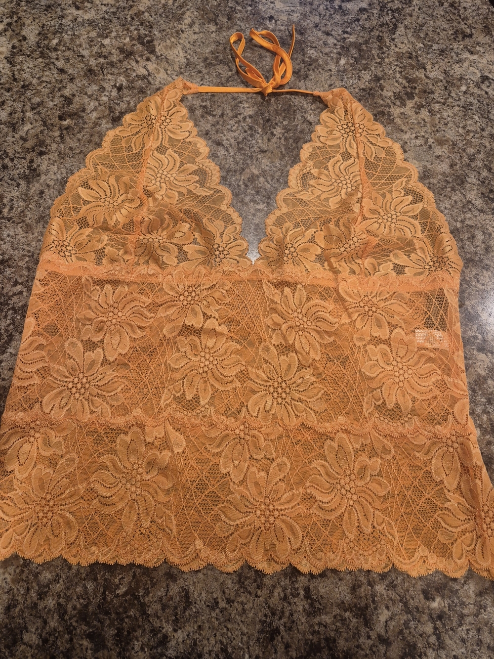 Frederick's of Hollywood Orange Floral Lace Halter Chemise